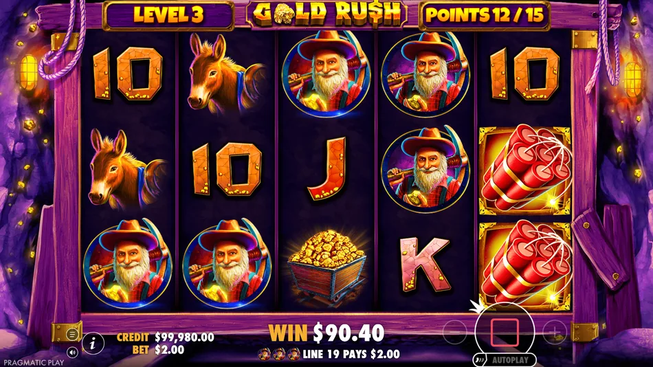 Gold Rush Free Spins Level 4 special reel set with accumulated win counter